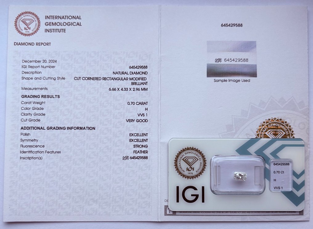 1 pcs Gyémánt  (Természetes)  - 0.70 ct - Radiant - H - VVS1 - Nemzetközi Gemmológiai Intézet (IGI) #3.2