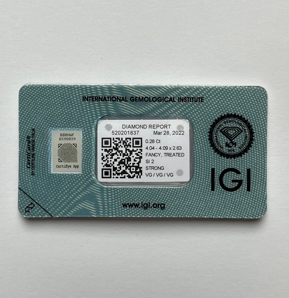 1 pcs 钻石 (经彩色处理) - 0.28 ct - 圆形 - Fancy vivid 稍帶紫色的 粉红色 - SI2 微内含二级 - 国际宝石研究院(IGI) #1.0