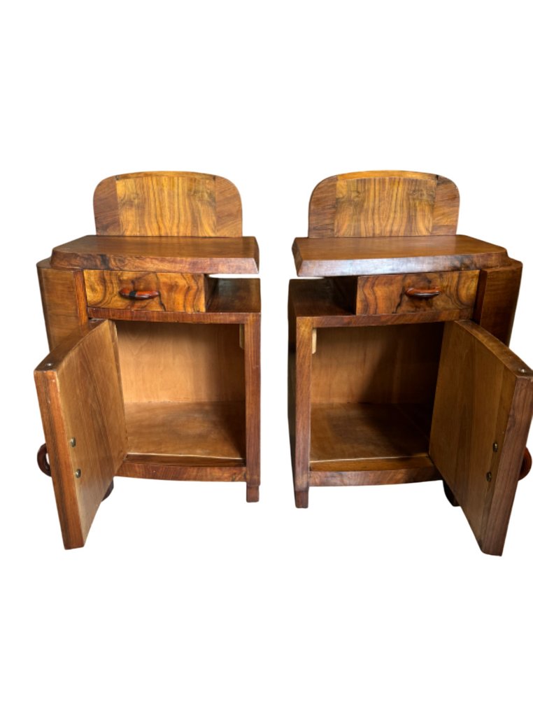 Nightstand (2) - Wood, Burr walnut - Pair of Art Deco bedside tables #3.2