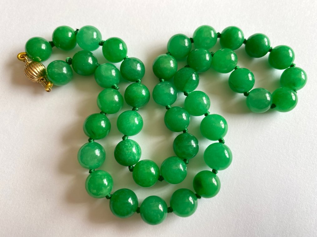 沒有保留價 - 頸鏈 18克拉（750）黄金 - 缅甸绿色翡翠 #1.0