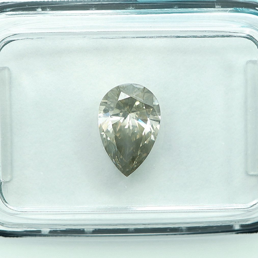 1 pcs Diamant (Colorat natural) - 1.01 ct - Pară - Fancy light Cenușiu Galben - SI2 - IGI (Institutul gemologic internațional) #2.1