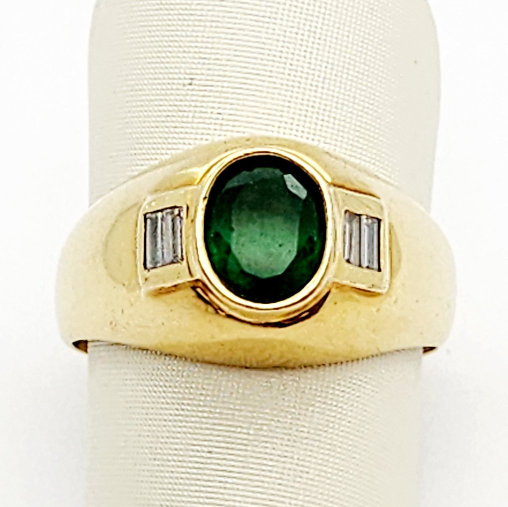 Ring - 18 karaat Geel goud - 0.40ct. tw. Diamant (Natuurlijk) - Smaragd #1.0