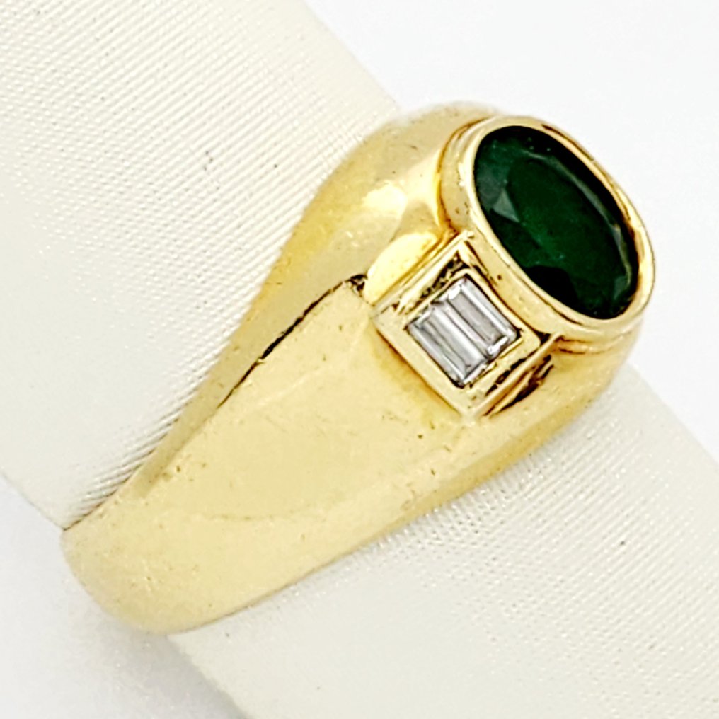 Ring - 18 karaat Geel goud - 0.40ct. tw. Diamant (Natuurlijk) - Smaragd #2.1