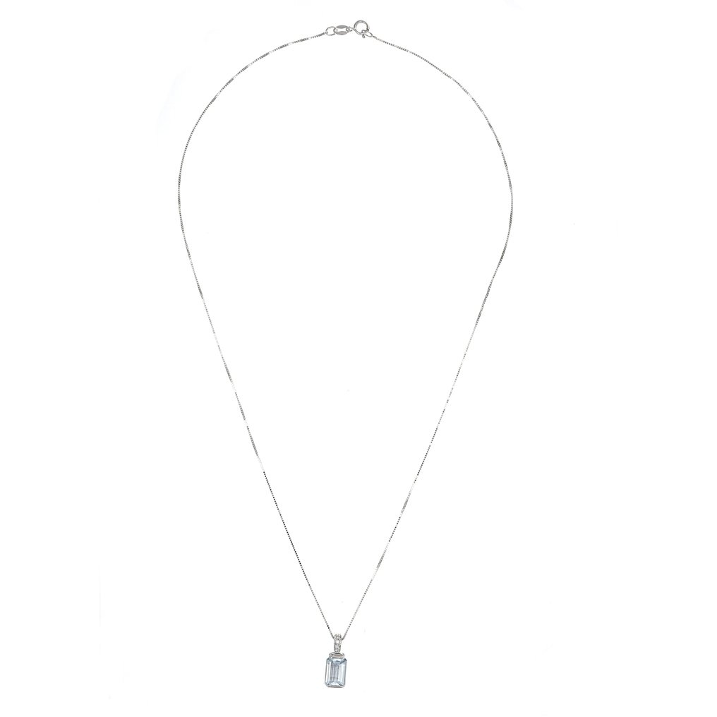 吊坠项链 - 18K包金 白金 - 1.03ct. tw. 海蓝宝石 - 钻石 #3.2