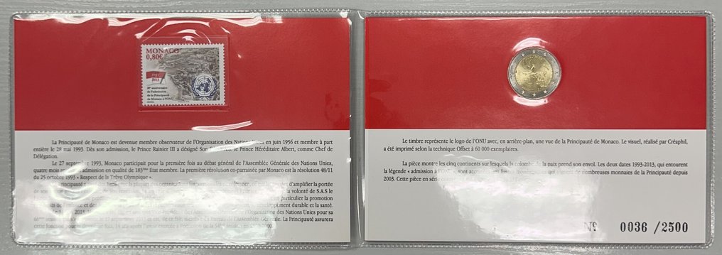 Μονακό. 2 Euro 2013 "ONU" (incl. timbre-poste commémoratif) (χωρίς τιμή ασφαλείας) #1.0