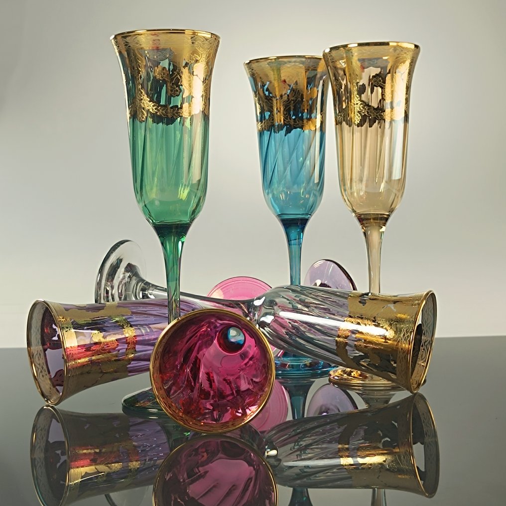 Secoloventesimo - Champagnerflöte (6) - Venice Color Gold Flute - 24 Karat Gold - Handgemalt Gold'n-Farbe #3.2