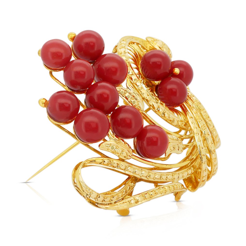 Καρφίτσα - 18 καράτια Κίτρινο χρυσό -  30.00ct. tw. Κοράλλι #4.3