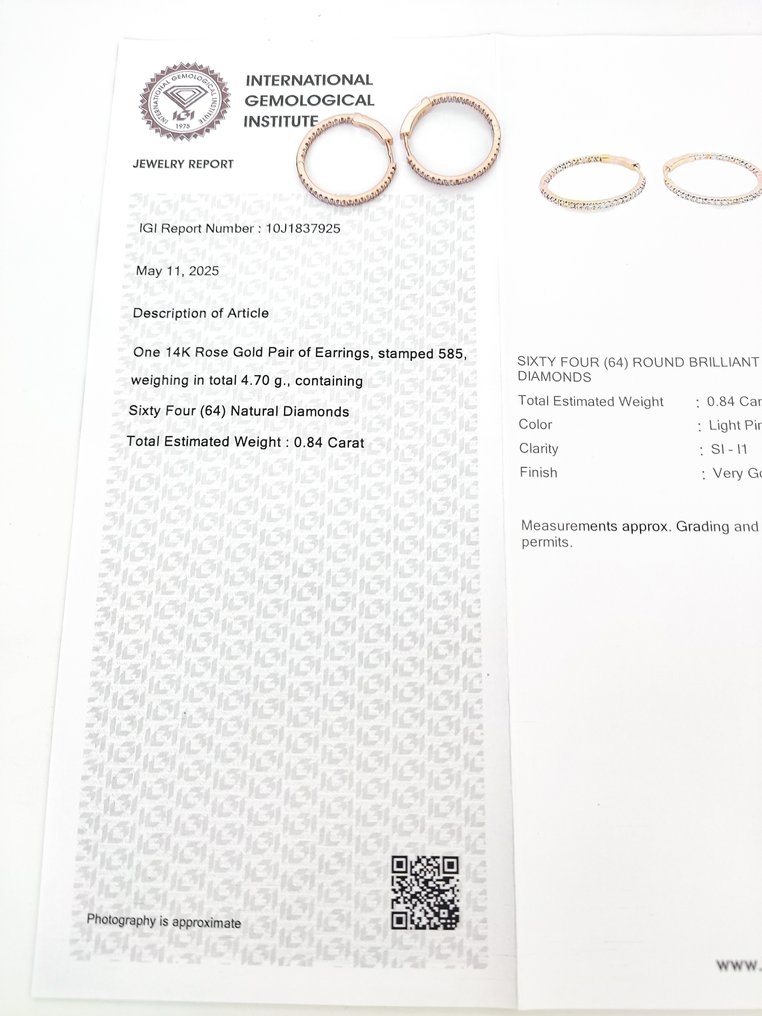 耳環 - 14 克拉 玫瑰金 - 0.84ct. tw. 粉紅色 鉆石 (天然彩色) #4.3