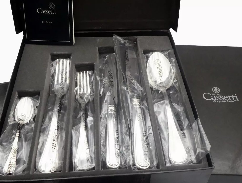 Cassetti, Argentiere Firenze - Cutlery set for 12 (74) - Model 'Piccadilly' - new, never used, in original box with certificate, 1970s. - Silver League #4.3