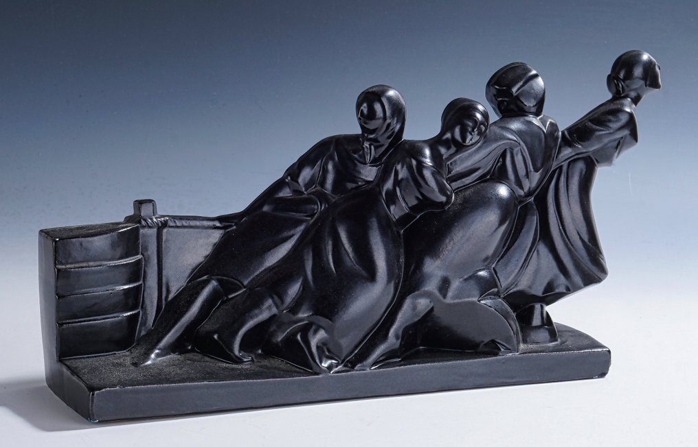 Louis Fontinelle - Γλυπτό, 'Femmes tirant une barque' • 1928 - 18.5 cm - Αγγειοπλαστική #1.0