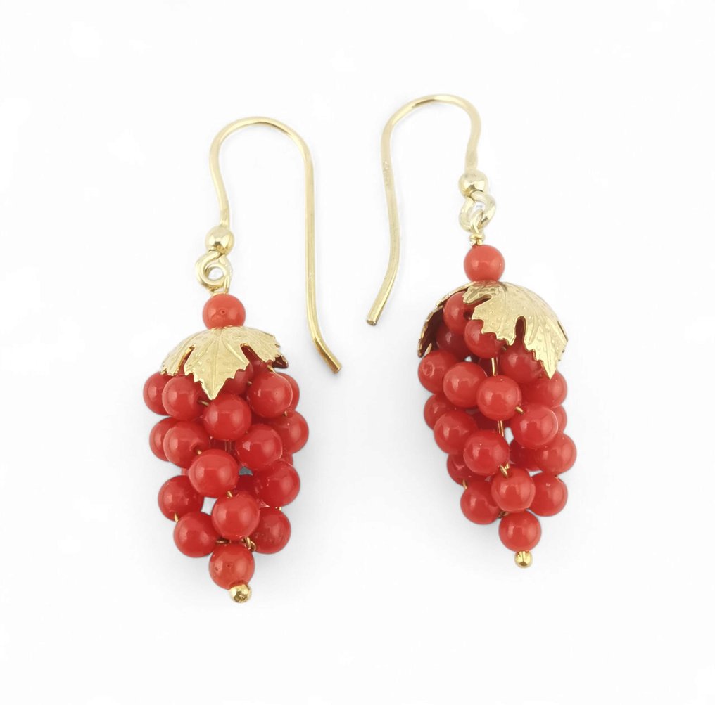 Coral - Plata - Pendientes - racimos de uva en coral #1.0