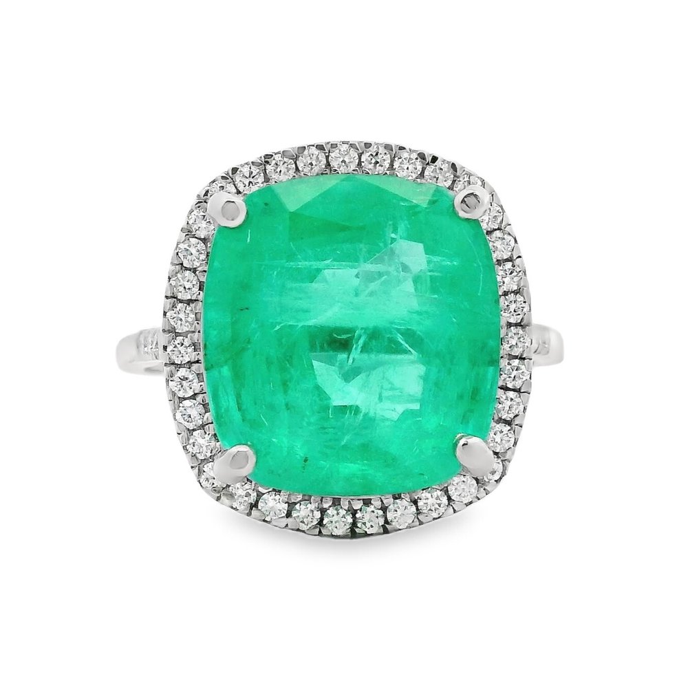 Bague Platine - 6.44ct. tw. Émeraude - Diamant - Vert transparent #1.0