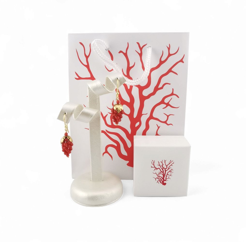 Coral - Plata - Pendientes - racimos de uva en coral #4.3