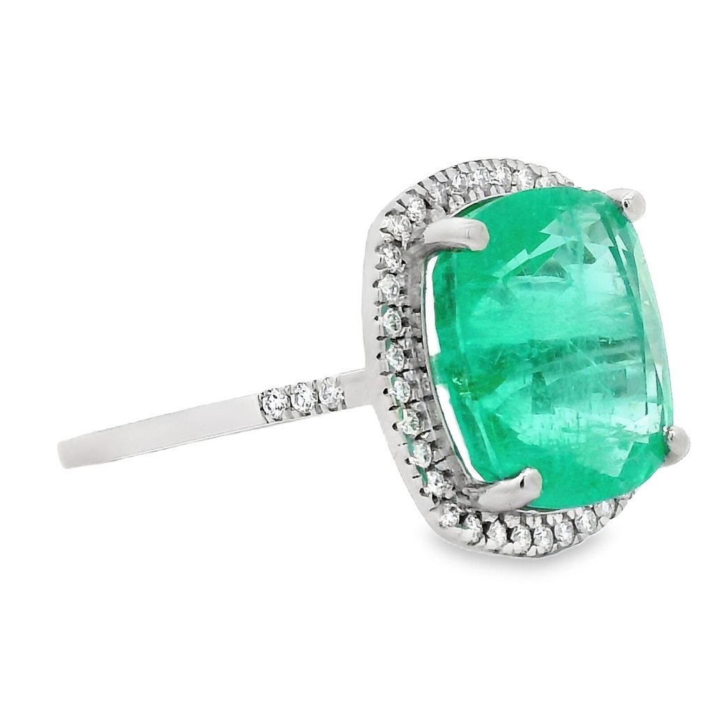 Bague Platine - 6.44ct. tw. Émeraude - Diamant - Vert transparent #3.2