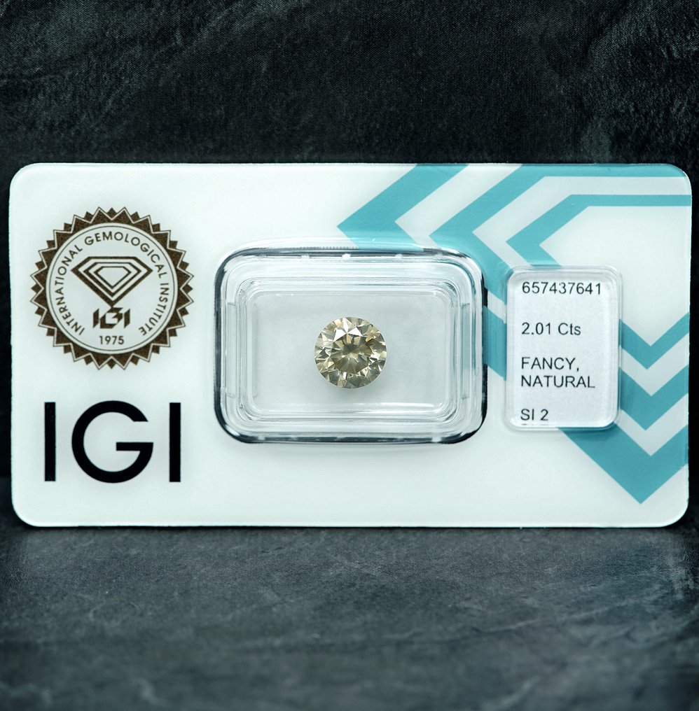 没有保留价 - 1 pcs 钻石  (天然色彩的)  - 2.01 ct - 圆形 - Fancy 稍帶灰色的 黄色 - SI2 微内含二级 - 国际宝石研究院（IGI） #1.0