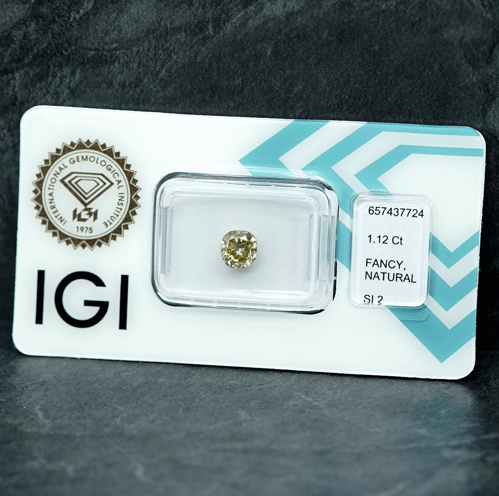 1 pcs 鑽石  (天然彩色)  - 1.12 ct - 方形 - Fancy 淡灰色 黃色 - SI2 - 國際寶石學院（International Gemological Institute (IGI)） #4.3