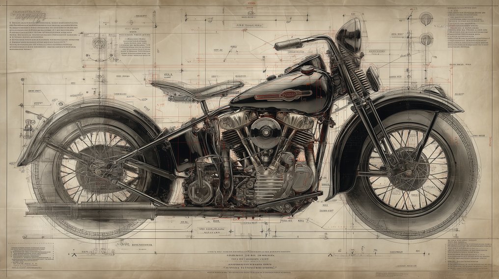 Artxlife - Harley-Davidson EL. Knucklehead Leonardo Study Drawings [XXL] #1.0