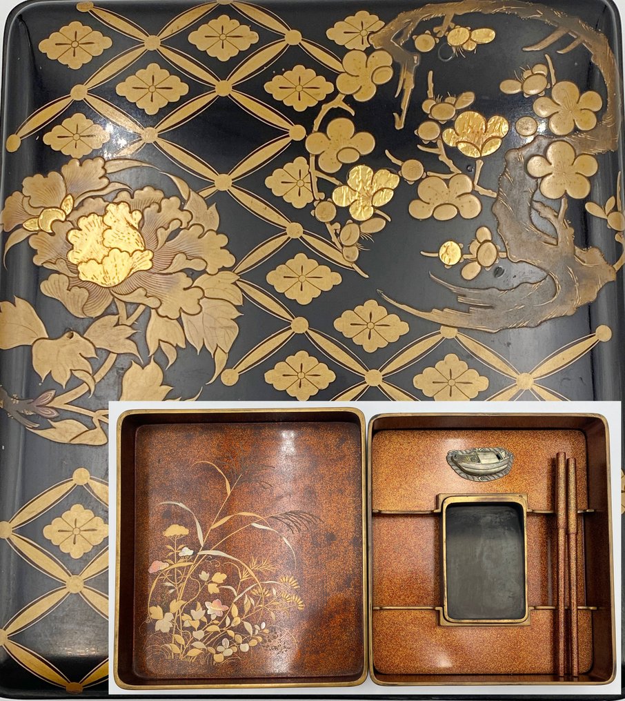 Antique Maki-e Suzuribako 硯箱 writing Inkstone box makie