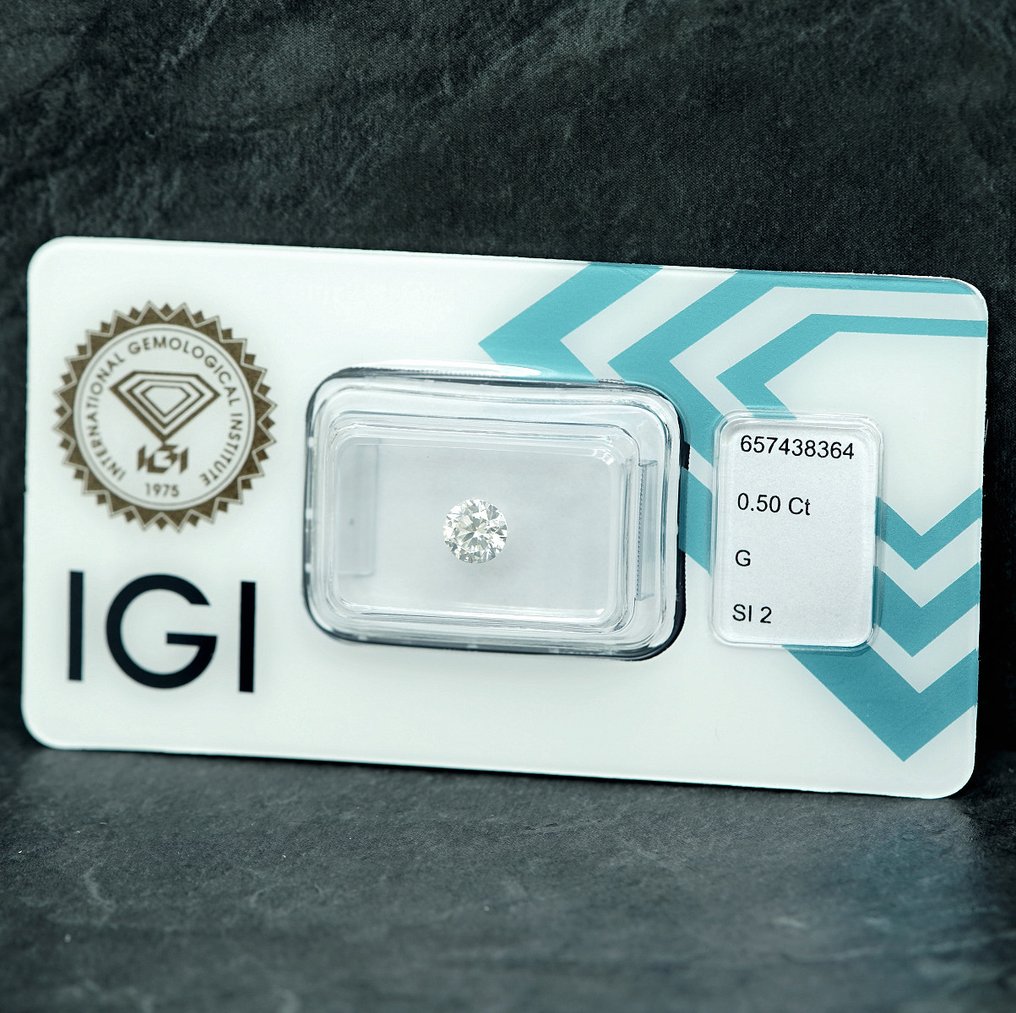 Zonder minimumprijs - 1 pcs Diamant  (Natuurlijk)  - 0.50 ct - Rond - G - SI2 - International Gemological Institute (IGI) #1.0