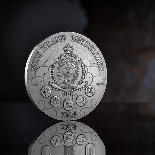 Niue. 10 Dollars 2024 Martial Arts Styles - Shaolin Kung Fu 5 Oz Antique finish (.999) #3.2