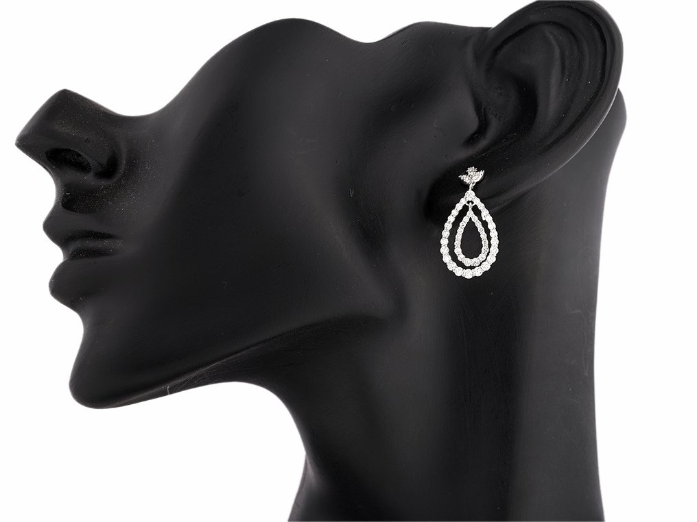 Nincs minimálár - Drop fülbevaló - 14 kt. Fehér arany - 1.56ct. tw. Gyémánt (Laboratóriumban előállított) #4.3