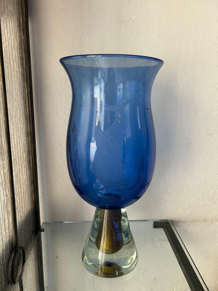 花瓶 -  威尼斯雕刻图案 - 45 厘米  - 玻璃 #1.0