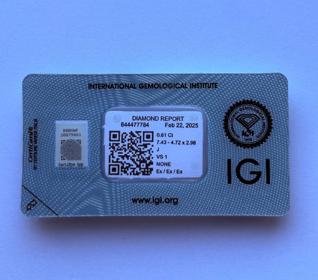 1 pcs 钻石  (天然)  - 0.61 ct - 梨形 - J - VS1 轻微内含一级 - 国际宝石研究院（IGI） - Ex Ex Ex 无 #3.2