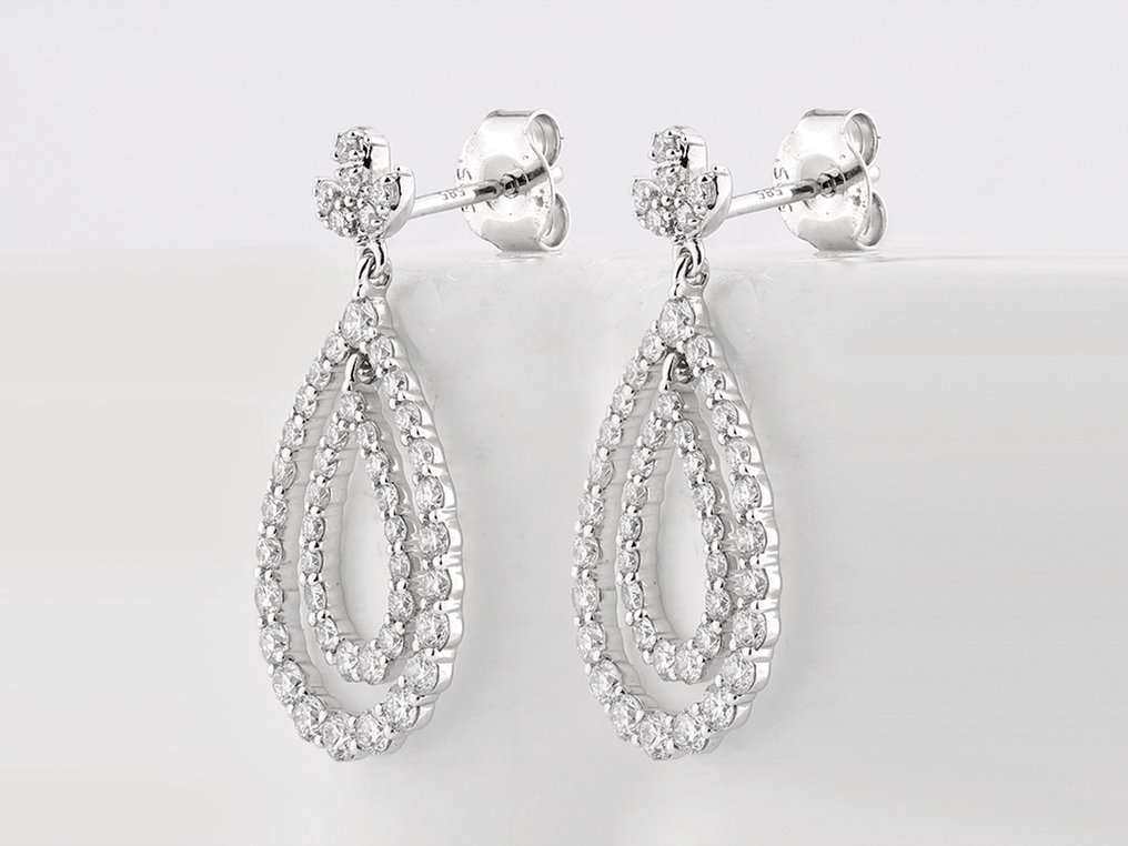 Nincs minimálár - Drop fülbevaló - 14 kt. Fehér arany - 1.56ct. tw. Gyémánt (Laboratóriumban előállított) #2.1