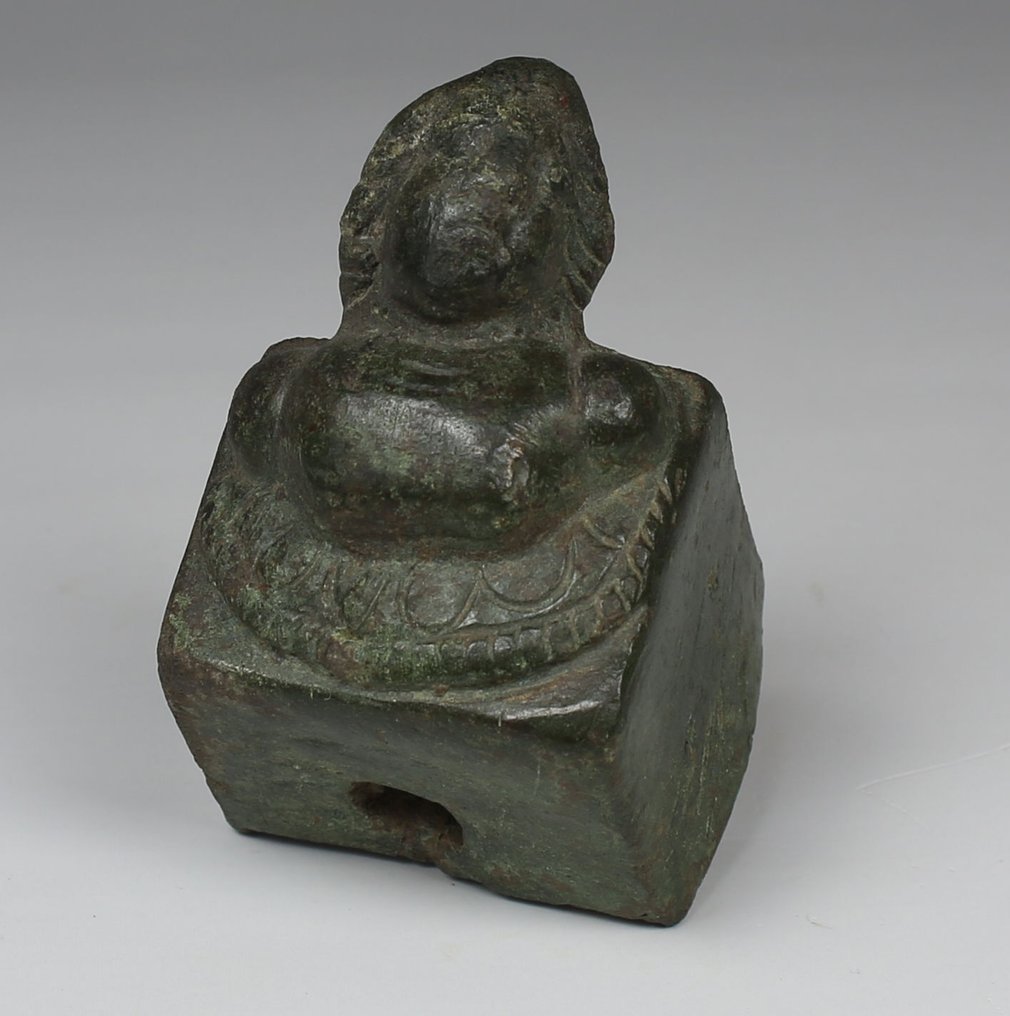 Ókori Római, Birodalom Bronz Fiúfej applikáció (kocsi vagy bútor). Spanyol exportengedély. - 53 mm #1.0