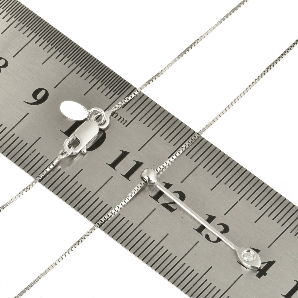 吊墜頸鏈 - 18 克拉 白金 鉆石 (天然)  #2.1