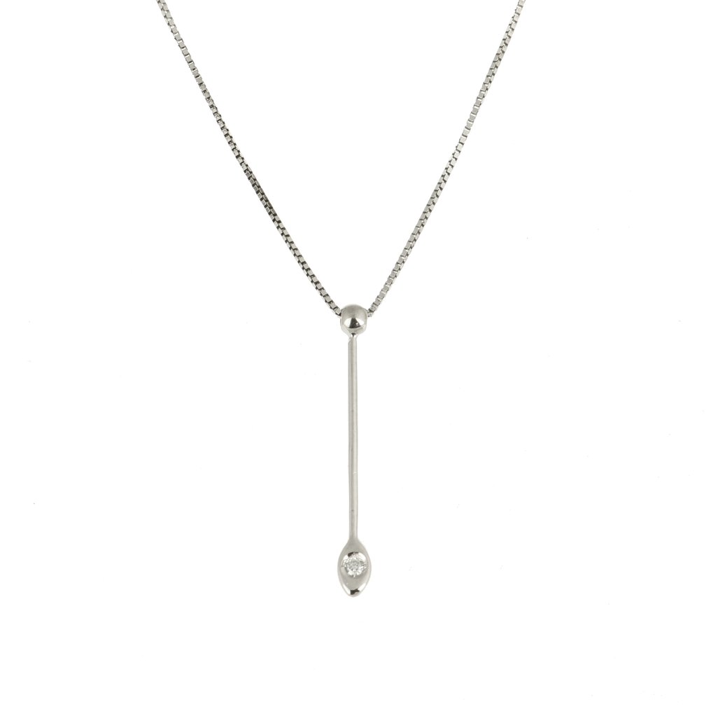 吊墜頸鏈 - 18 克拉 白金 鉆石 (天然)  #1.0