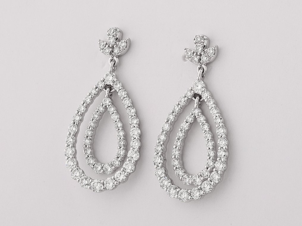 Nincs minimálár - Drop fülbevaló - 14 kt. Fehér arany - 1.56ct. tw. Gyémánt (Laboratóriumban előállított) #1.0