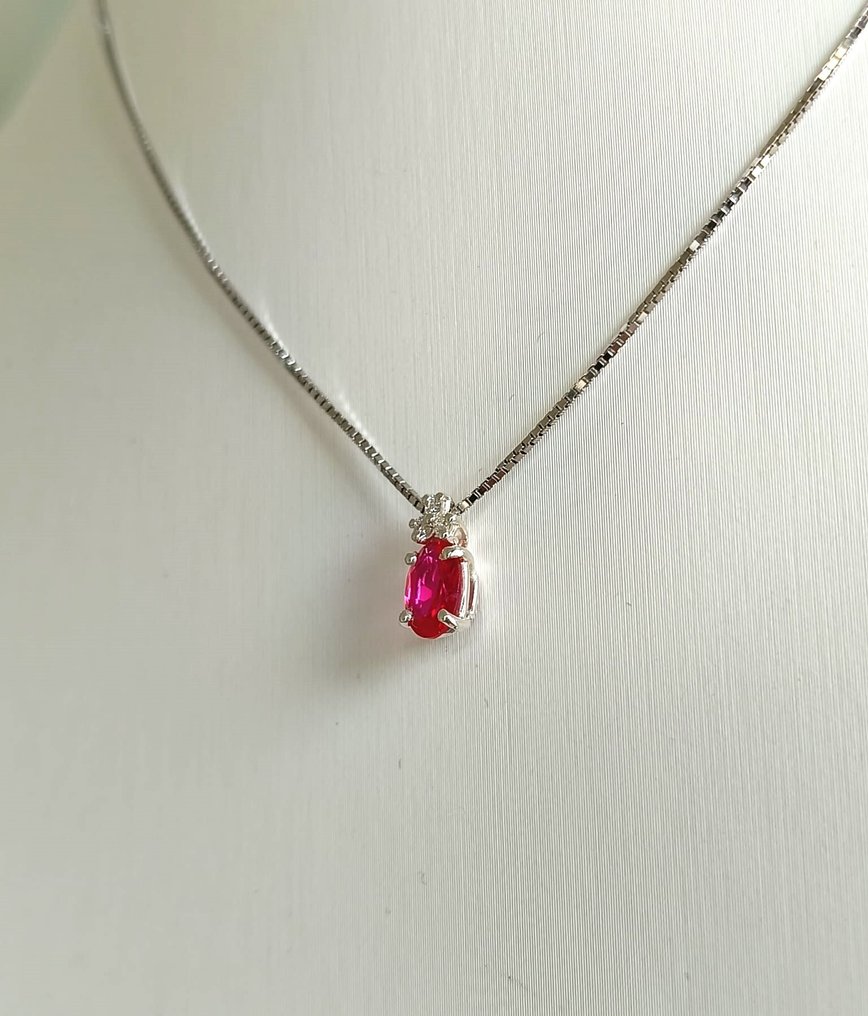 Κολιέ με μενταγιόν - 18 καράτια Λευκός χρυσός Ρουμπίνι - Διαμάντι #3.2