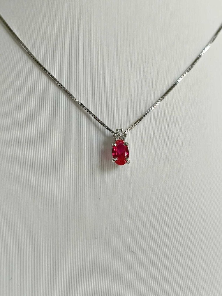 Κολιέ με μενταγιόν - 18 καράτια Λευκός χρυσός Ρουμπίνι - Διαμάντι #2.1