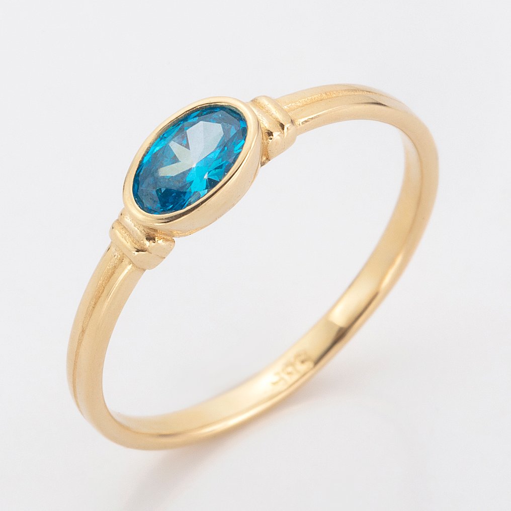 Senza Prezzo di Riserva - Anello - 14 carati Oro giallo -  0.40ct. tw. Topazio - Anello in oro con topazio blu ovale #1.0