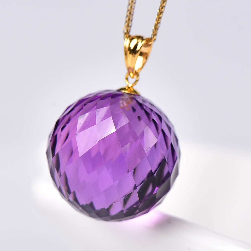 没有保留价 - 吊坠项链 - 18K包金 黄金 紫水晶 - ALGT 认证 #3.2