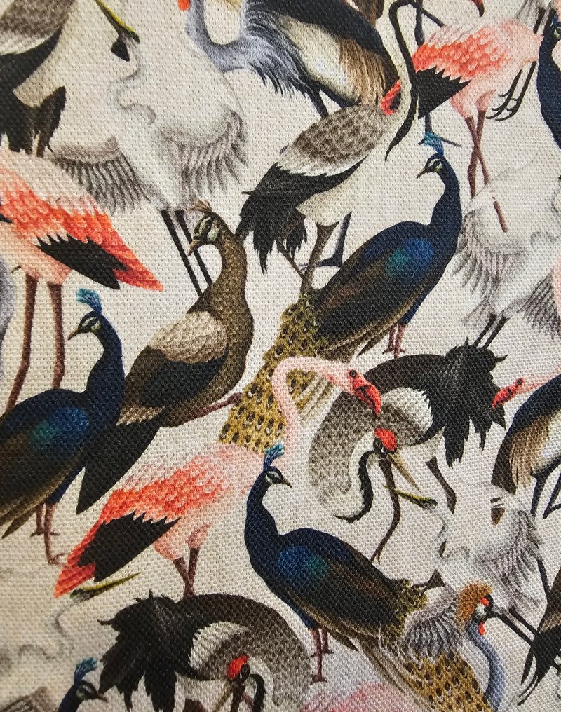 Ingen reservasjon! Ny! Tessuto "Flamingo and peacocks Paradise" Bohemisk design - Kunstnerisk - Tekstil - 200 cm - 280 cm #1.0