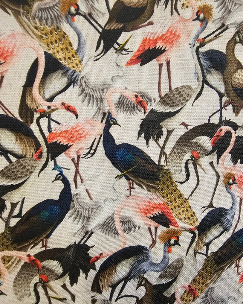 Ingen reservasjon! Ny! Tessuto "Flamingo and peacocks Paradise" Bohemisk design - Kunstnerisk - Tekstil - 200 cm - 280 cm #1.0
