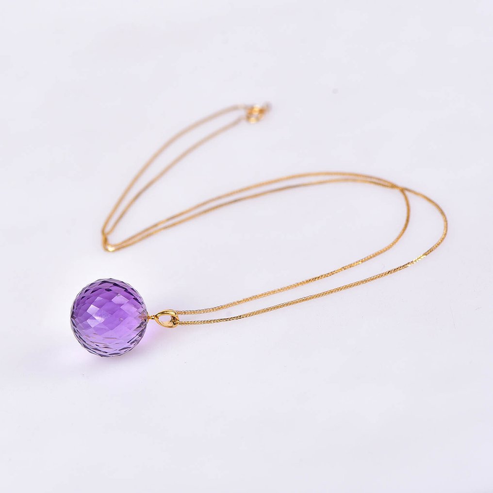没有保留价 - 吊坠项链 - 18K包金 黄金 紫水晶 - ALGT 认证 #1.0