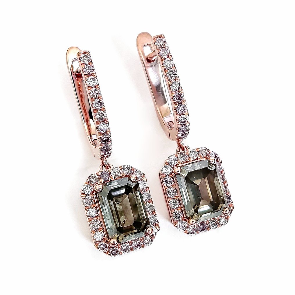 耳环 - 14K包金 玫瑰金 - 4.95ct. tw. 钻石 (天然色彩的) - 钻石 - IGI 证书 #2.1