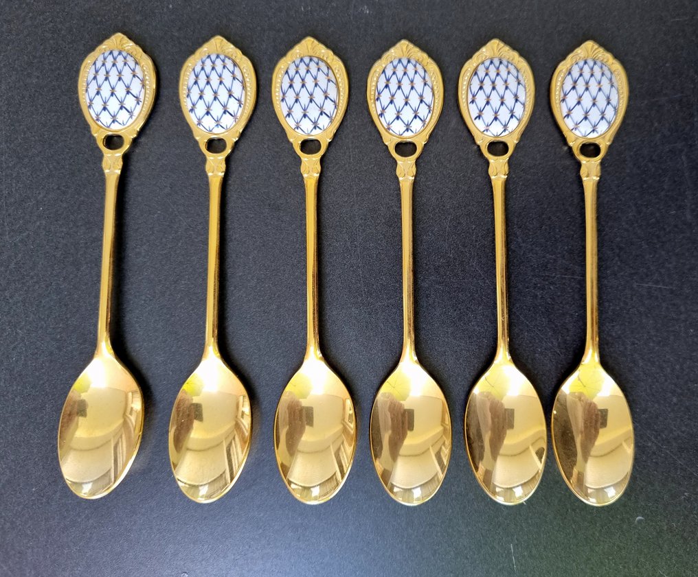 Lomonosov Imperial Porcelain - Table service - 6 teaspoons gold-plated cobalt net 22 karat gold - Porcelain #1.0