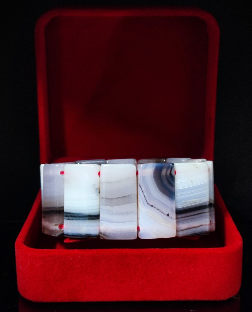 Smukt sjældent scenisk dendritisk agat armbånd i rød gaveæske, fri fragt - Armbånd #3.2