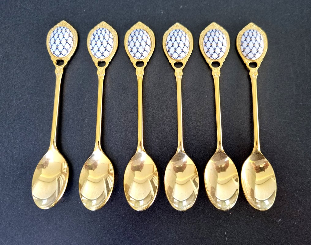 Lomonosov Imperial Porcelain - Table service - 6 teaspoons gold-plated cobalt net 22 karat gold - Porcelain #1.0