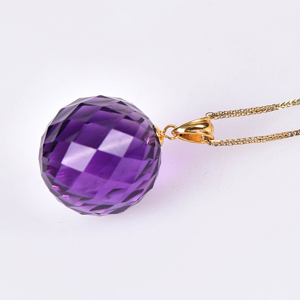 Sem preço de reserva - Colar com pingente - 18 K Ouro amarelo Ametista - Certificado ALGT #4.3