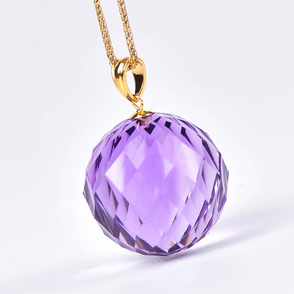 χωρίς τιμή ασφαλείας - Κολιέ με μενταγιόν - 18 καράτια Κίτρινο χρυσό Αμέθυστος - ALGT Πιστοποιημένο #1.0