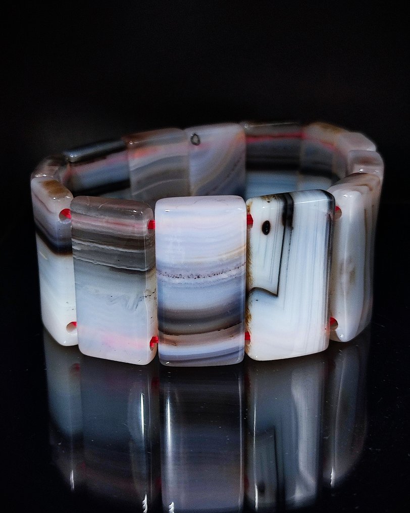 Smukt sjældent scenisk dendritisk agat armbånd i rød gaveæske, fri fragt - Armbånd #1.0