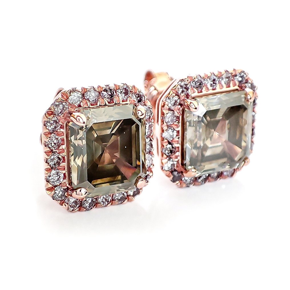 Korvakorut - 14 kt. Ruusukulta -  4.28ct. tw. Timantti (Luonnonvärinen) - Timantti - IGI Certificate #3.2