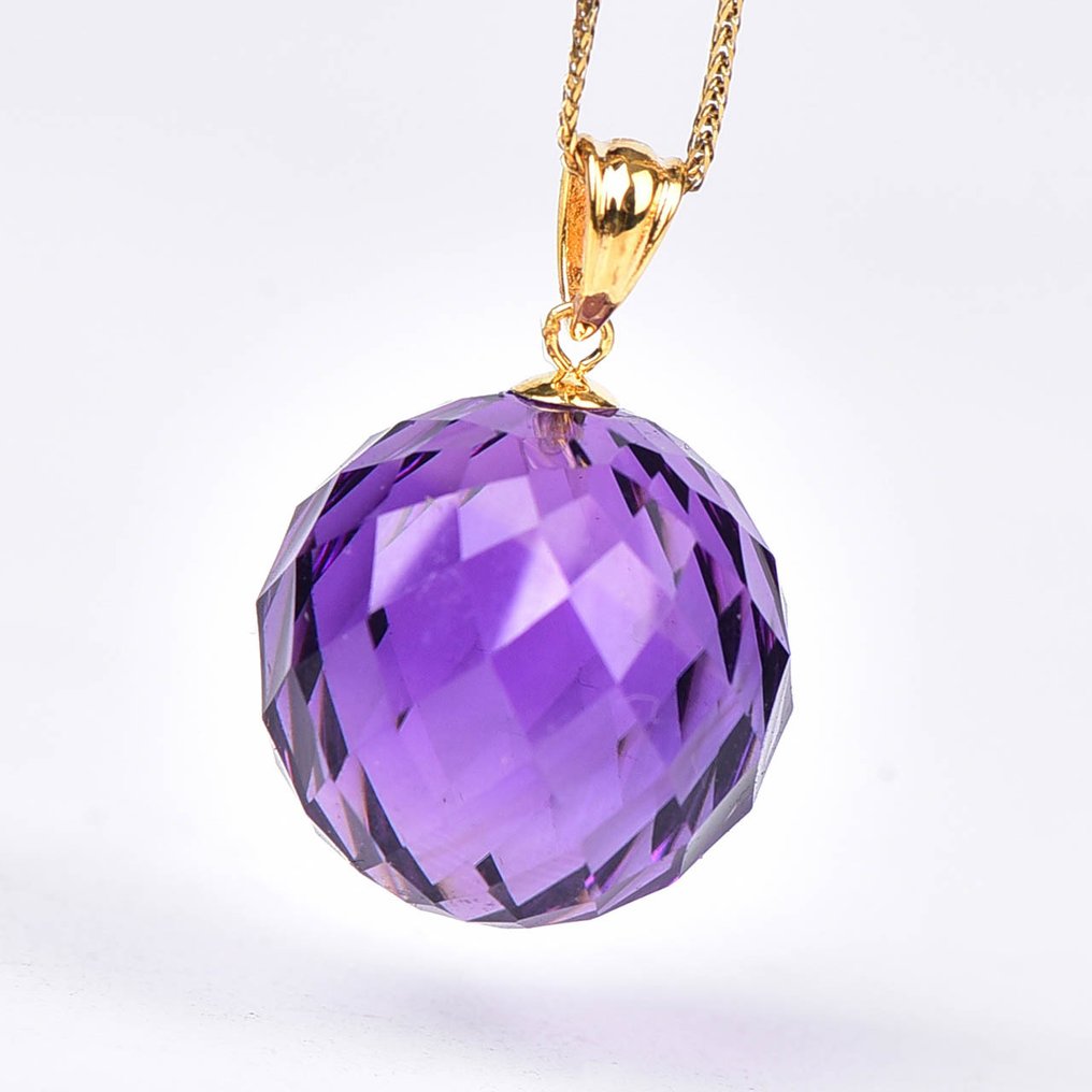 χωρίς τιμή ασφαλείας - Κολιέ με μενταγιόν - 18 καράτια Κίτρινο χρυσό Αμέθυστος - Πιστοποιημένο ALGT #1.0