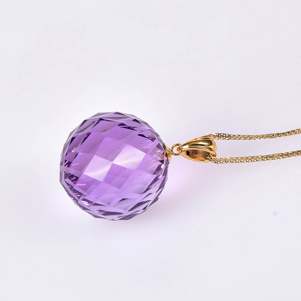 χωρίς τιμή ασφαλείας - Κολιέ με μενταγιόν - 18 καράτια Κίτρινο χρυσό Αμέθυστος - ALGT Πιστοποιημένο #3.2