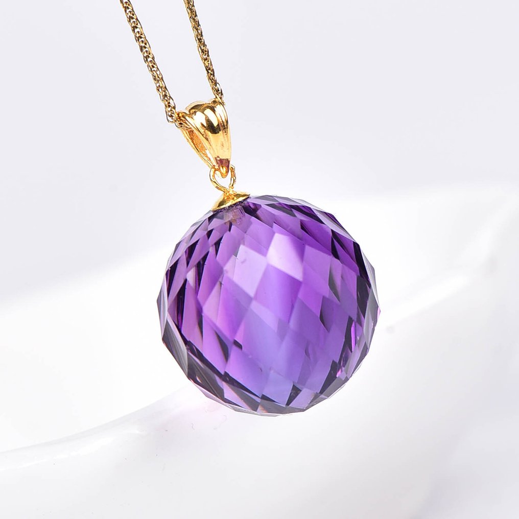 Zonder Minimumprijs - Ketting met hanger - 18 karaat Geel goud Amethist - ALGT Gecertificeerd #3.2